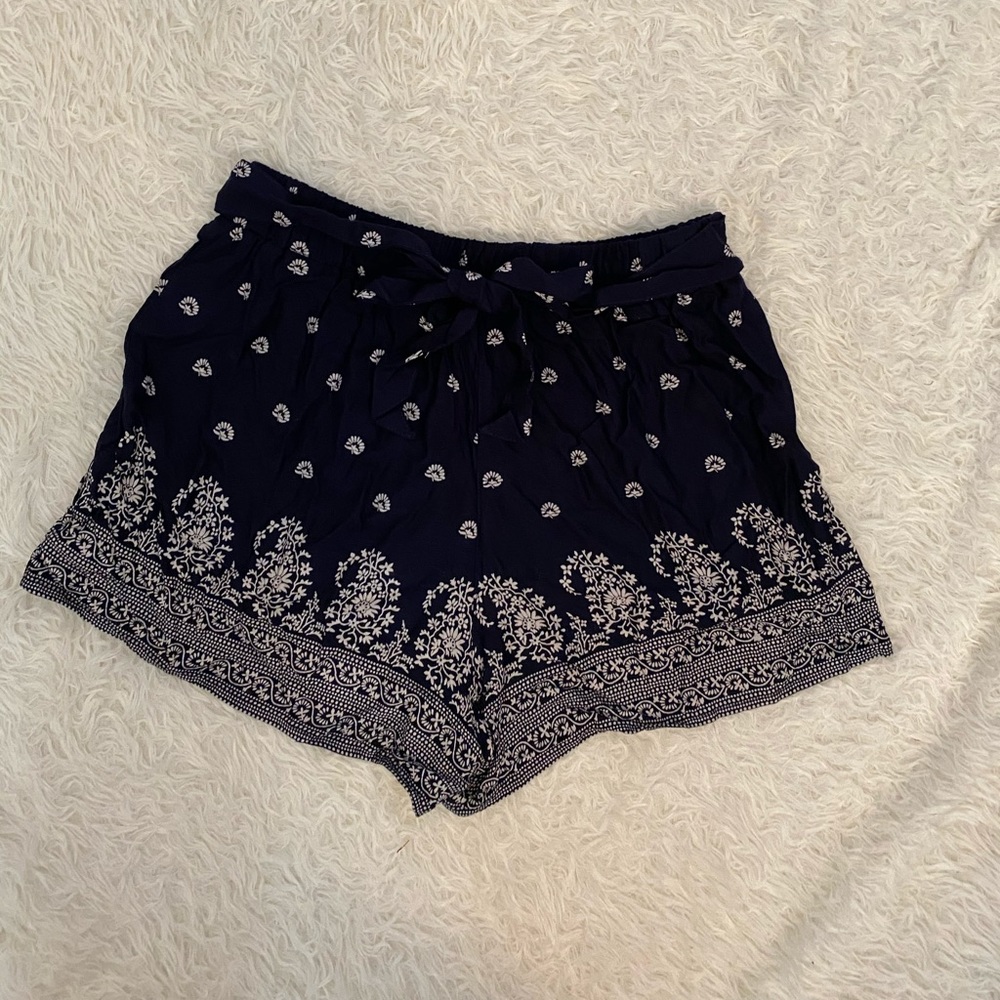 Navy Paisley patterned Tie Waist Shorts